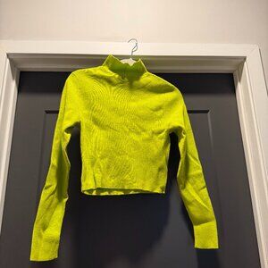 Neon green cropped mock neck sweater